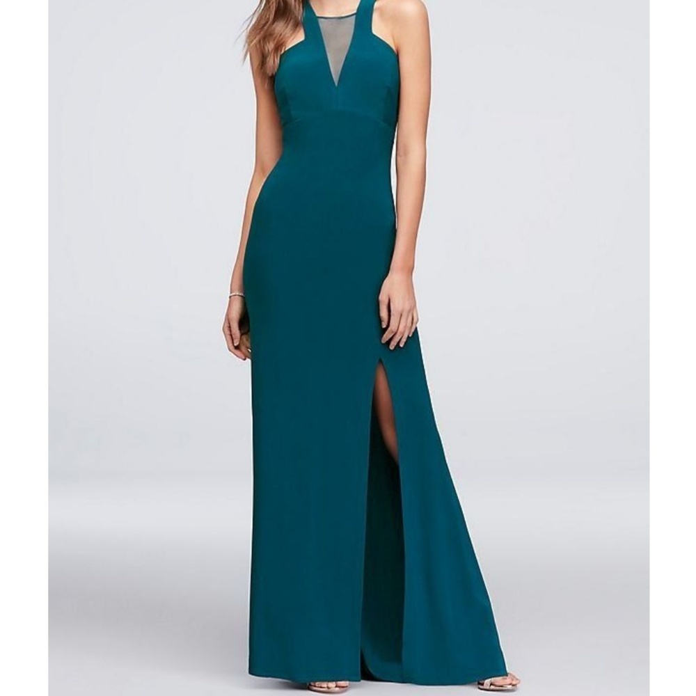 Teal gown with illusion neckline, Size 7 Junior